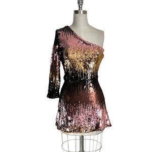 ALI & JAY one shoulder multi color sequin mini dress